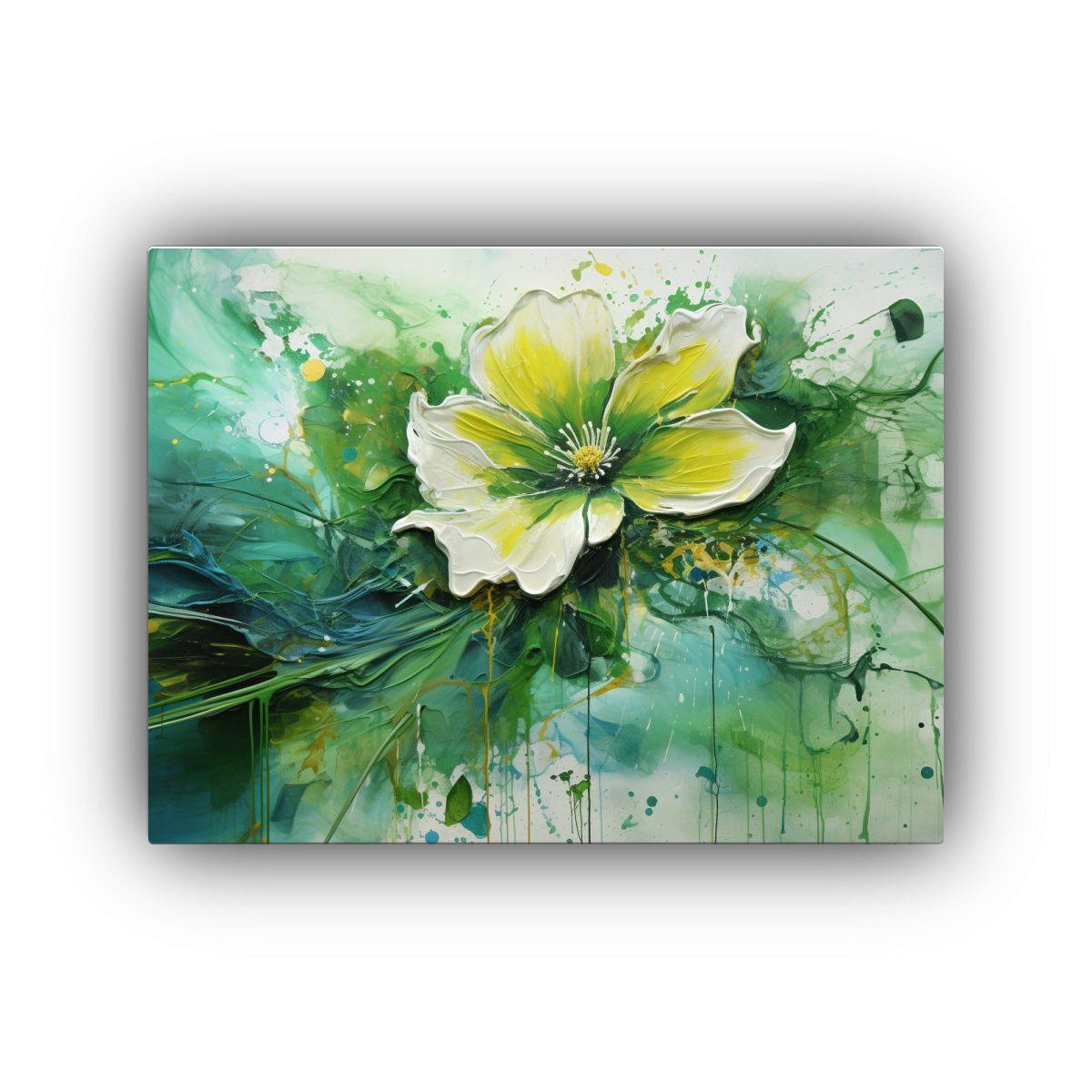 Pintura Abstracta En Tonos Verdes Y Flores 75x50cm-0