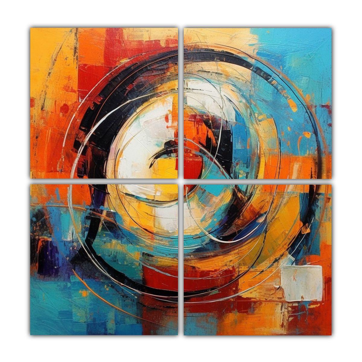 Cuatro Pinturas Abstractas De Arte Cultural En 40x40 Cm-0