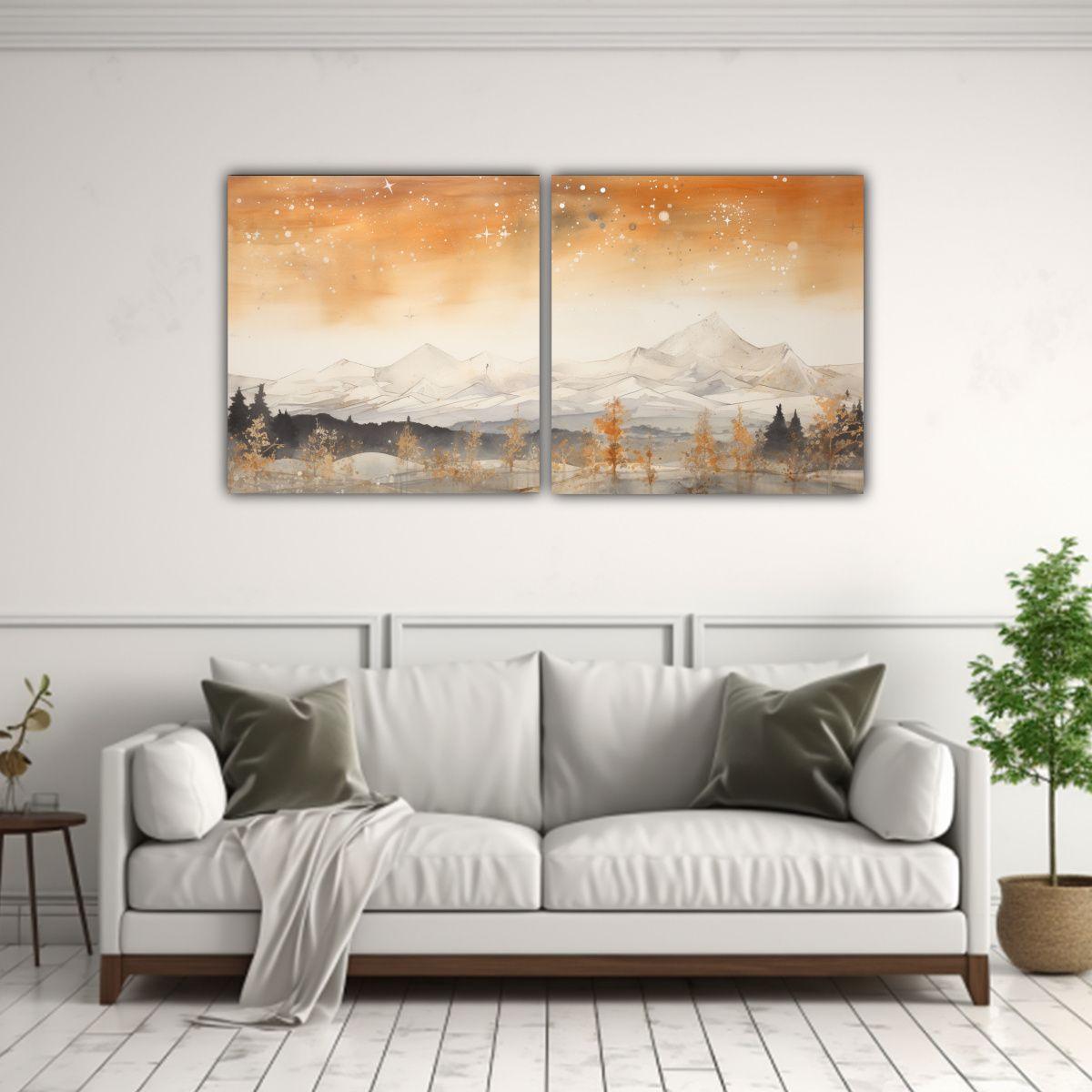 Cuadro Acuarela Paisaje Montaña Estilo Elegante 160x80 Cm-2