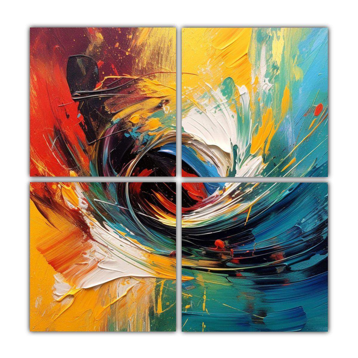 Pintura Abstracta En 4 Lienzos Con Armonía De 180x180 Cm-0