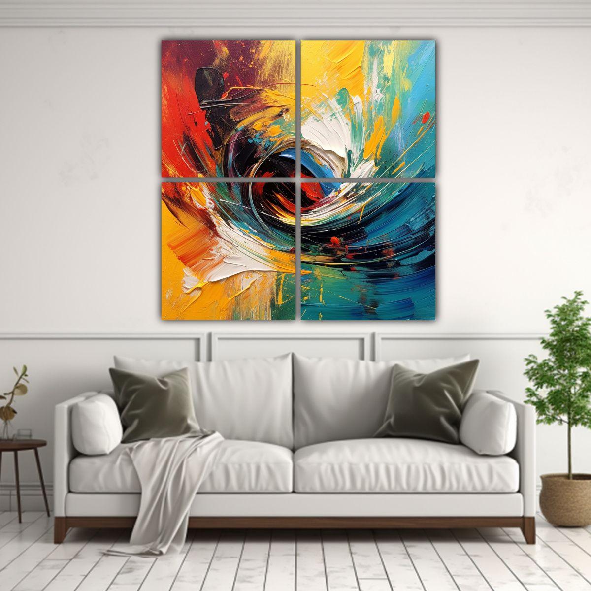 Pintura Abstracta En 4 Lienzos Con Armonía De 180x180 Cm-2