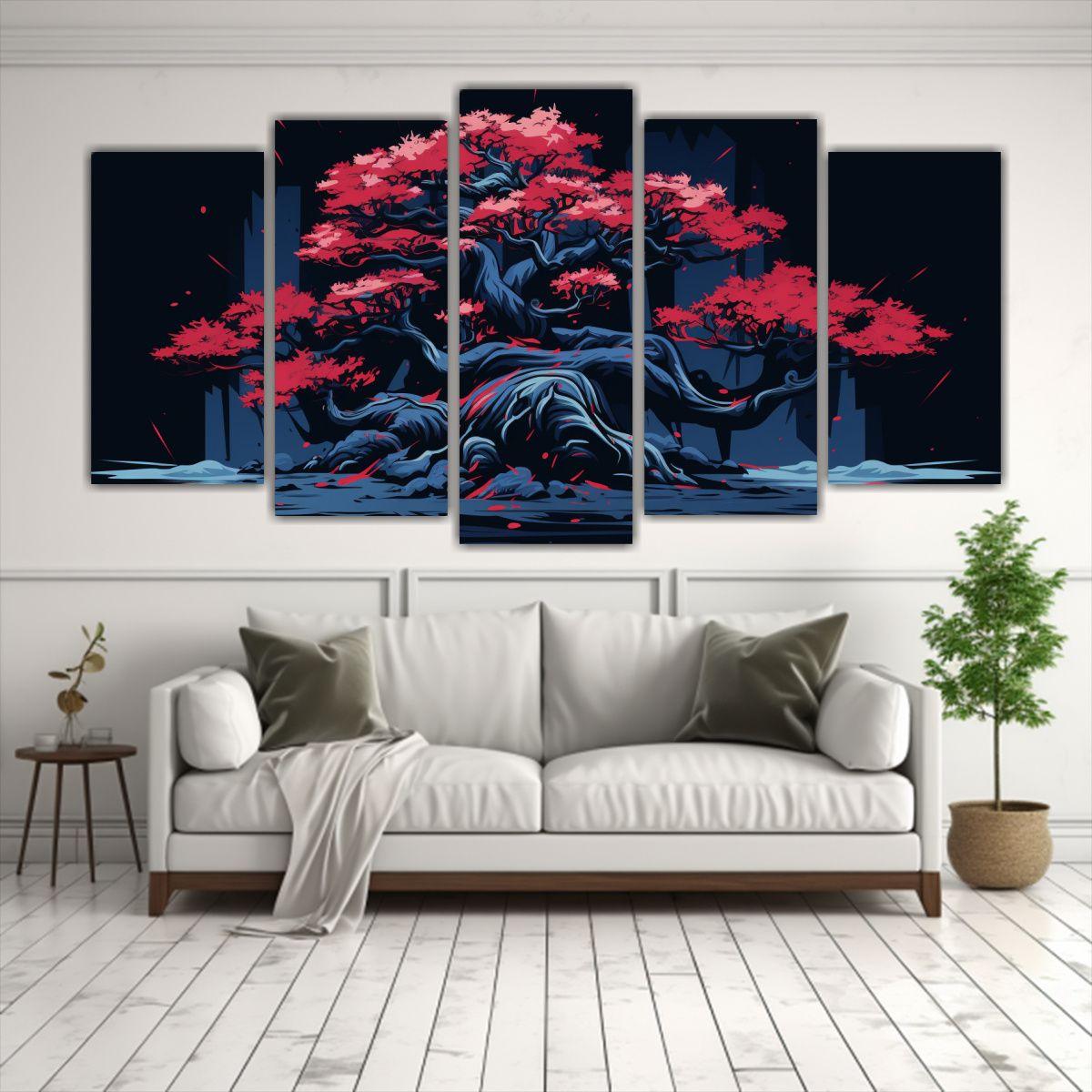 Pinturas Decorativas De Bonsái En Colores Rojo Y 200x100 Cm-2