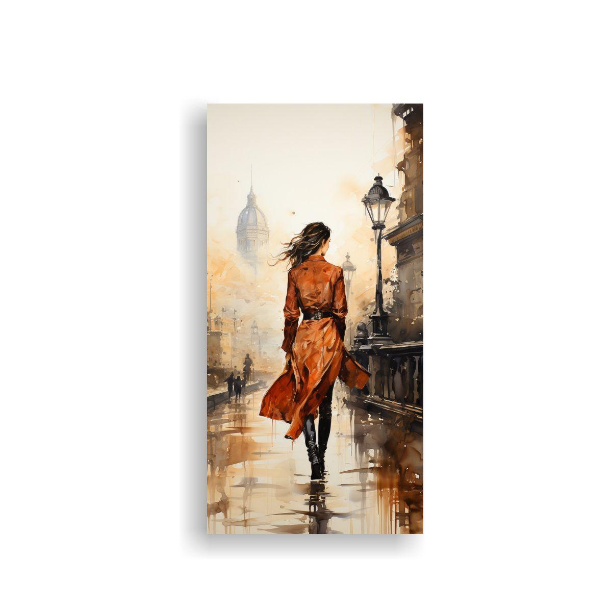 Pintura Vertical De Tela: Pareja Caminando En El P 20x40cm-0