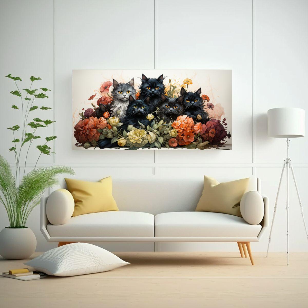 Pinturas De Decoración Estilo Tinta De Gatos 100x50cm-2