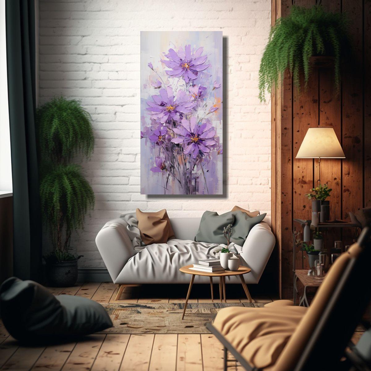Cuadro Armonía Cromática Flores Púrpuras 50x100 Cm-2