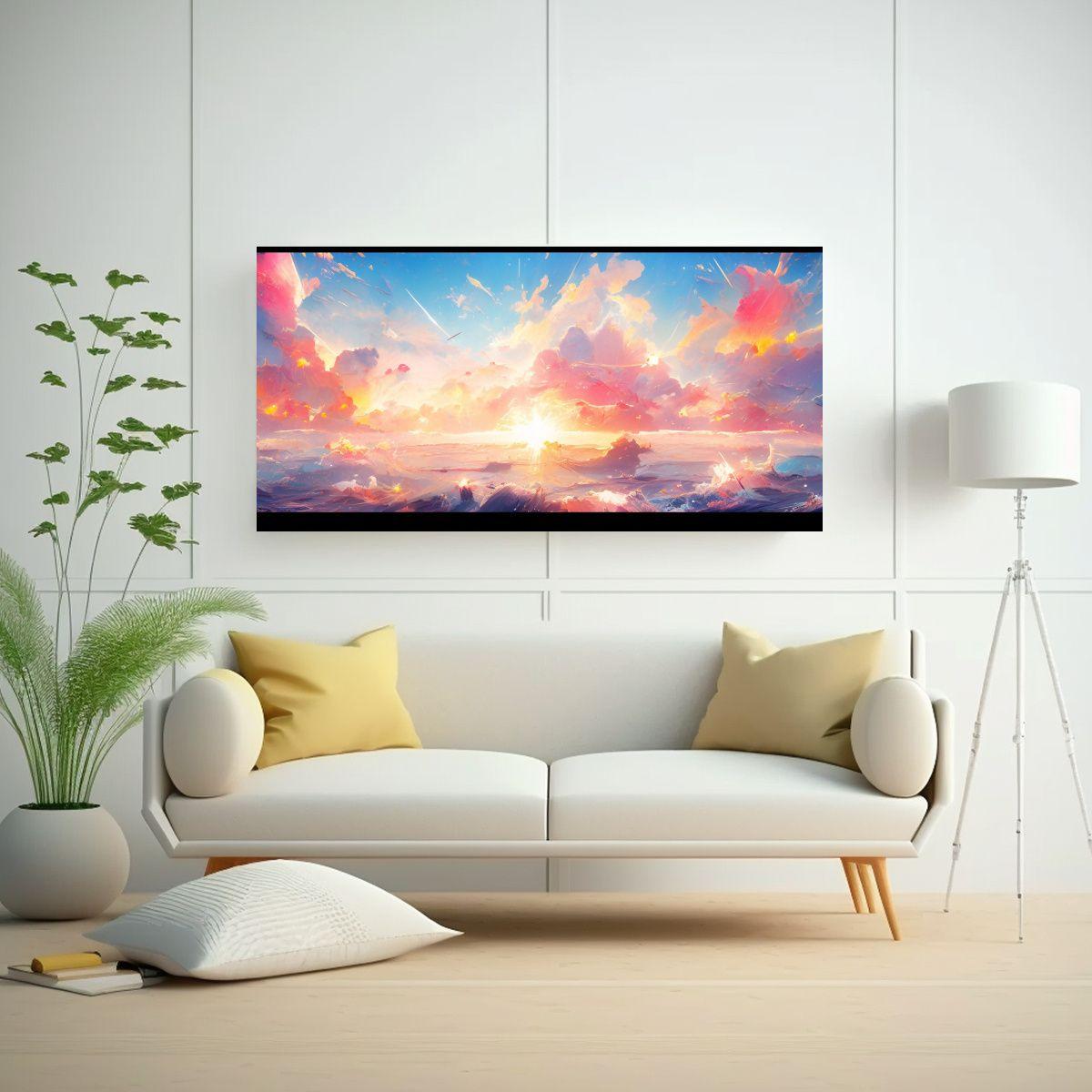 Cuadro Abstracto Regalo: Cielo Y Mar Con Arcoíris 100x50cm-2