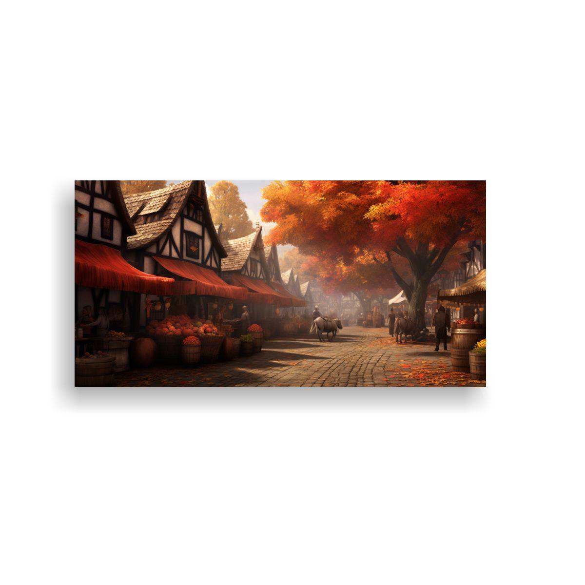 Pintura De Pared Medieval En Mercado De Pueblo 80x40cm-0