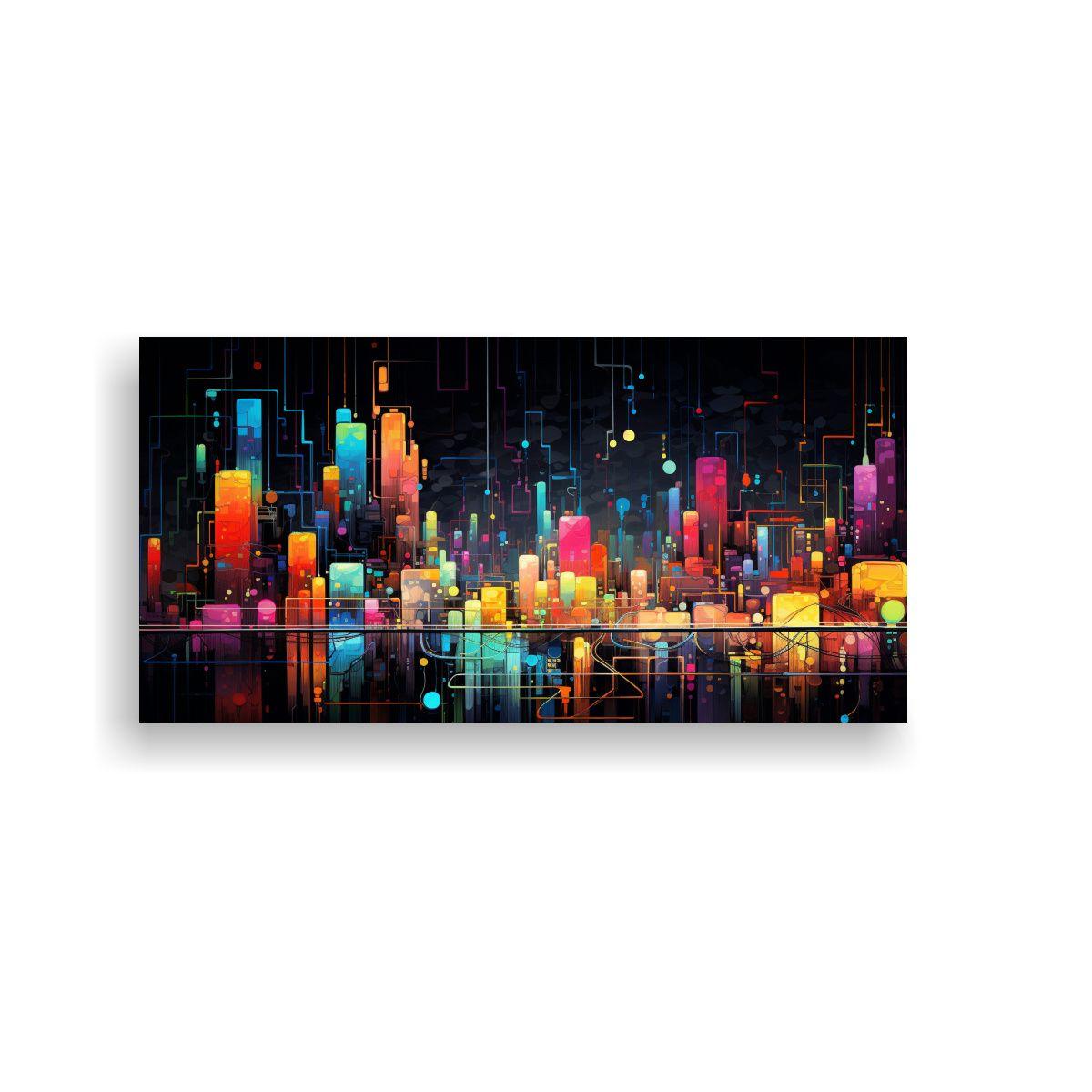 Pinturas Decorativas De Ciudad Nocturna En Tonos 140x70cm-0