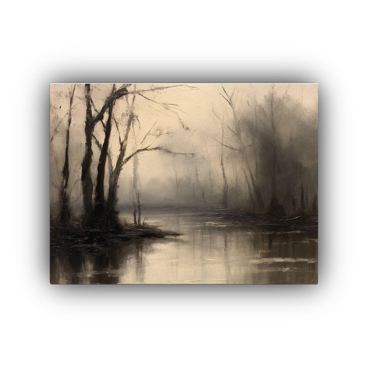 Cuadro De Decoración Con árboles Frente A Un Río En Lienz 50x40cm-0