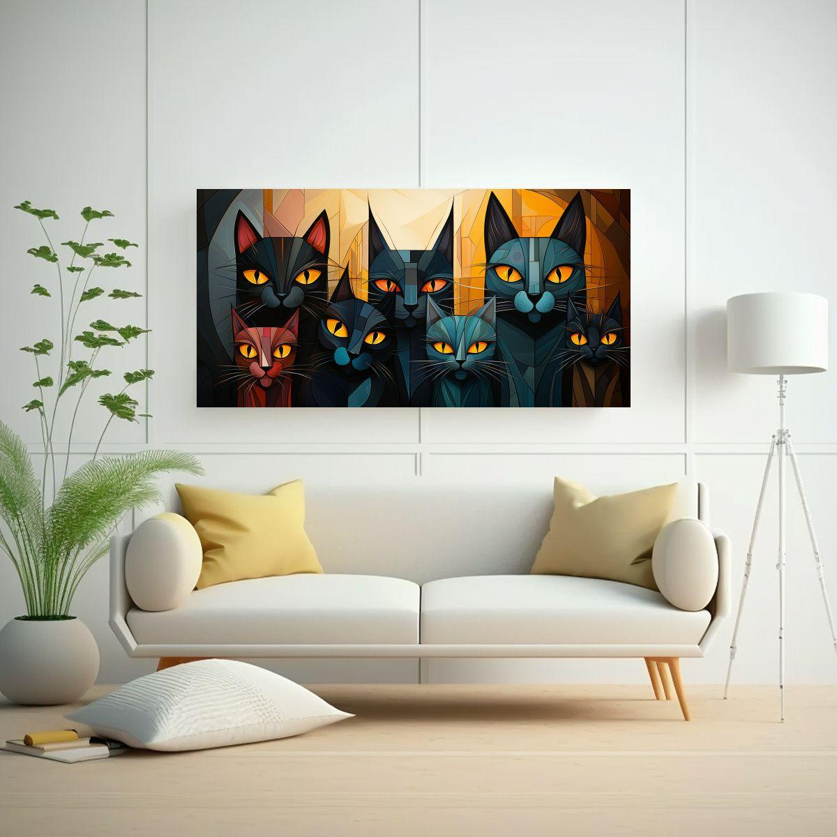 Cuadro Gatos Colores Modernos Retrato Grupo 120x60cm-2