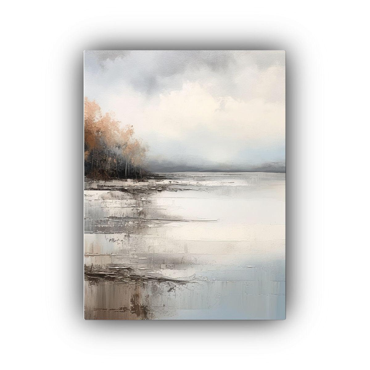 Pintura Acuática Gris Y Blanca En Estilo 50x75cm-0