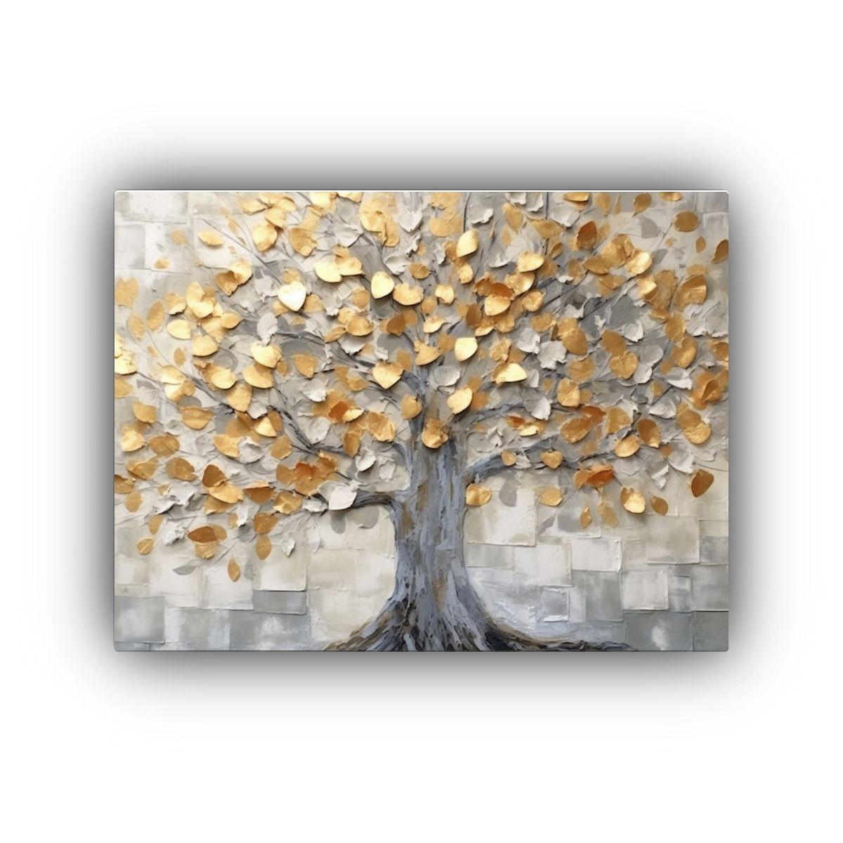 Cuadro Moderno Impactante Árbol Con Hojas Grises Y Toques D 50x40cm-0