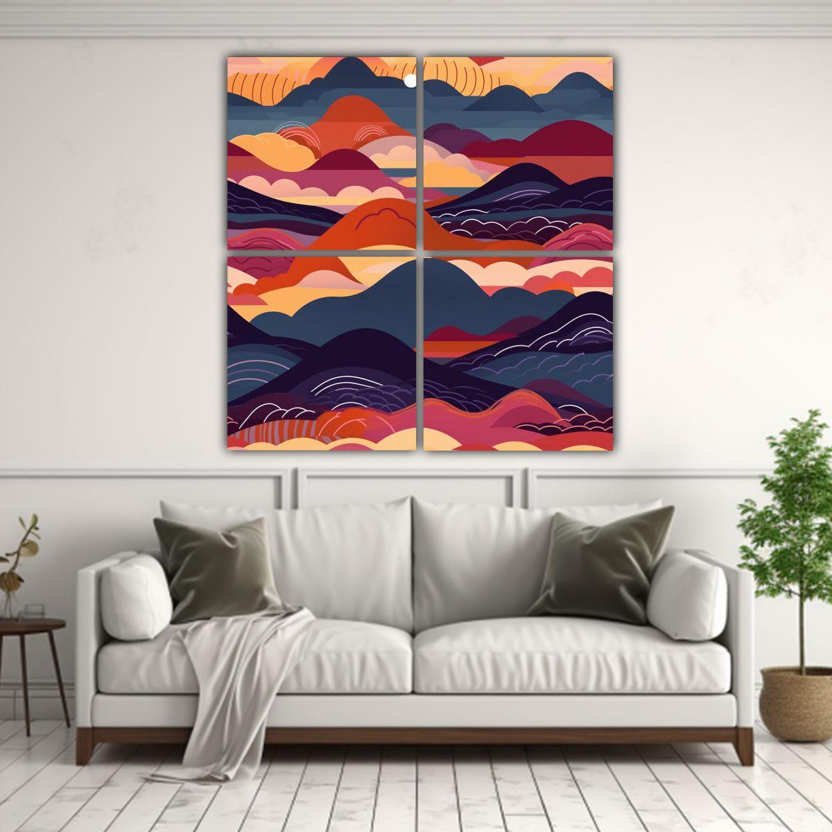Cuadro En Bastidor De Paisaje Con Sol De 140x140 Cm-2