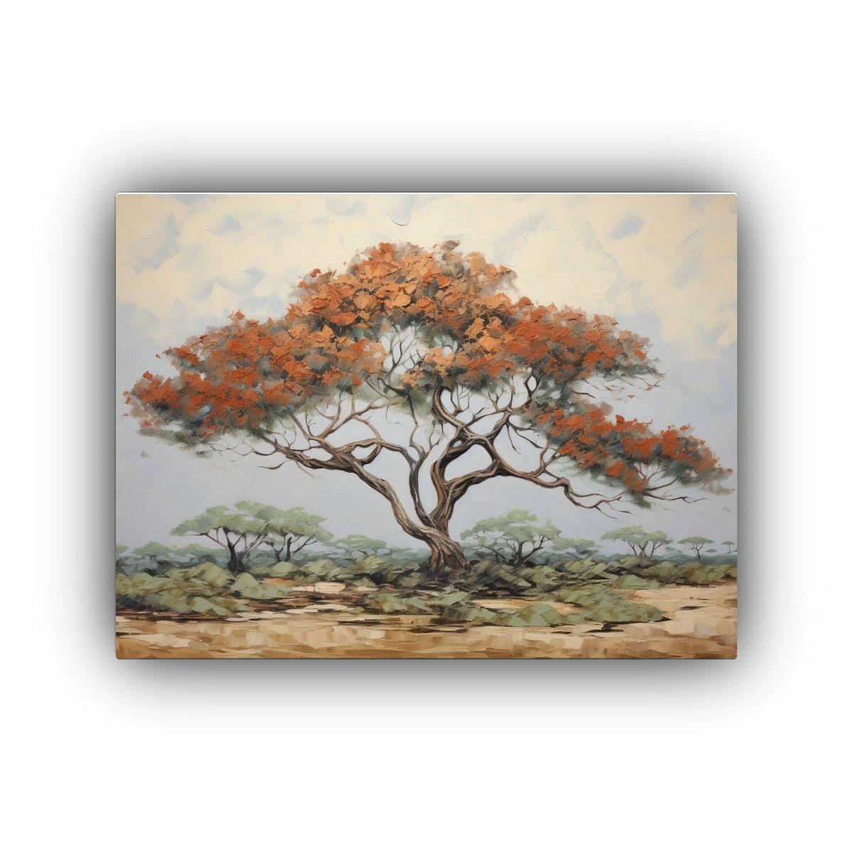 Pintura Abstracta Detallada De árbol De Acacia En óleo De  65x50cm-0