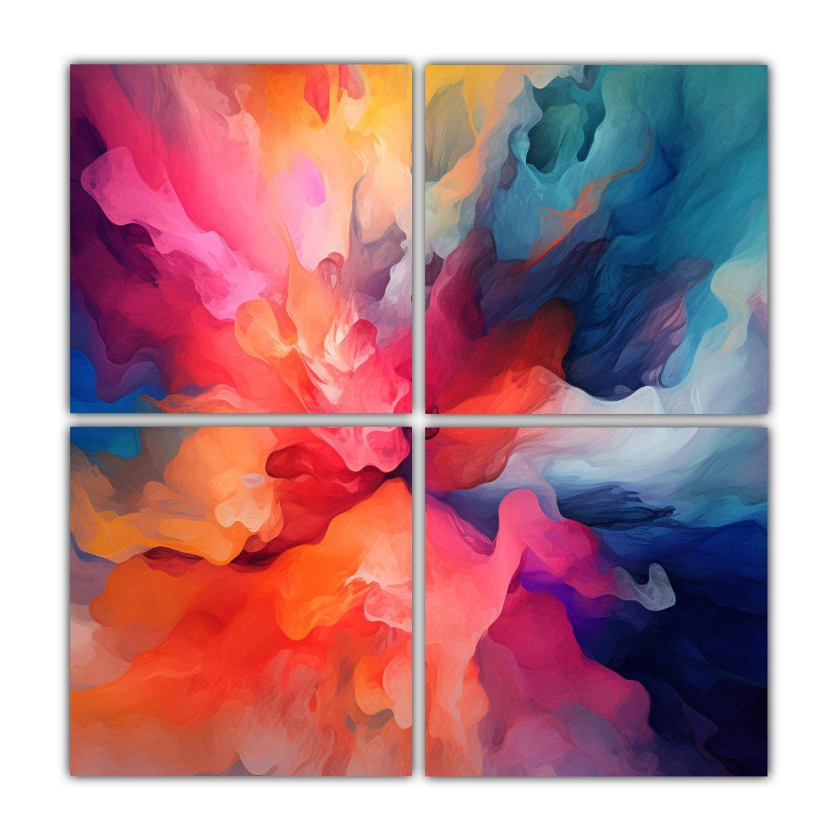 Cuatro Lienzos Diseño Armonia Arte Abstracto Con 100x100 Cm-0