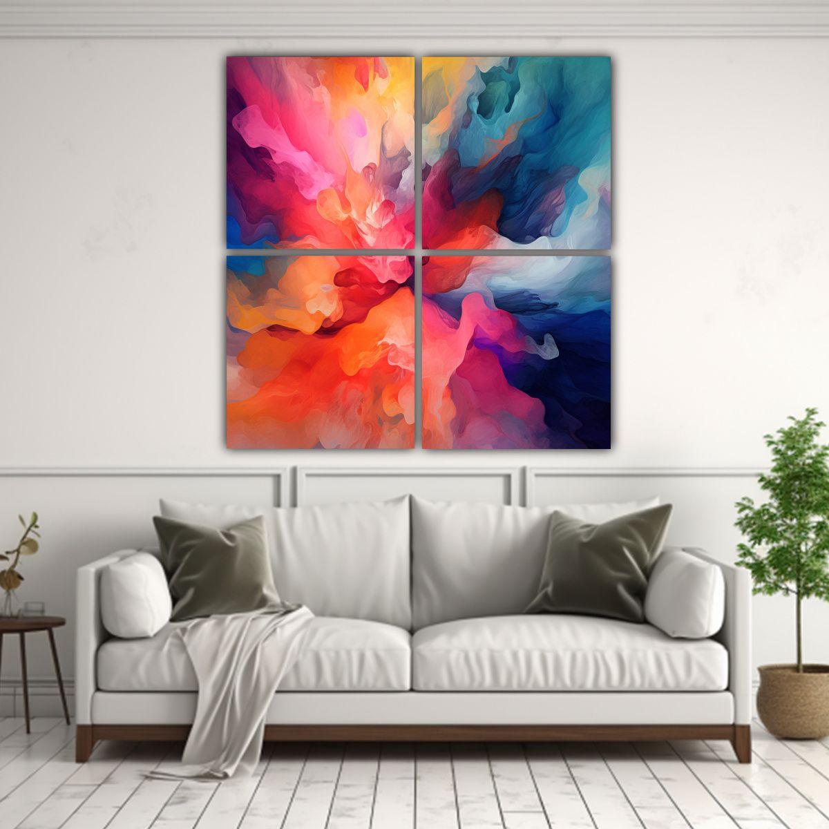 Cuatro Lienzos Diseño Armonia Arte Abstracto Con 100x100 Cm-2