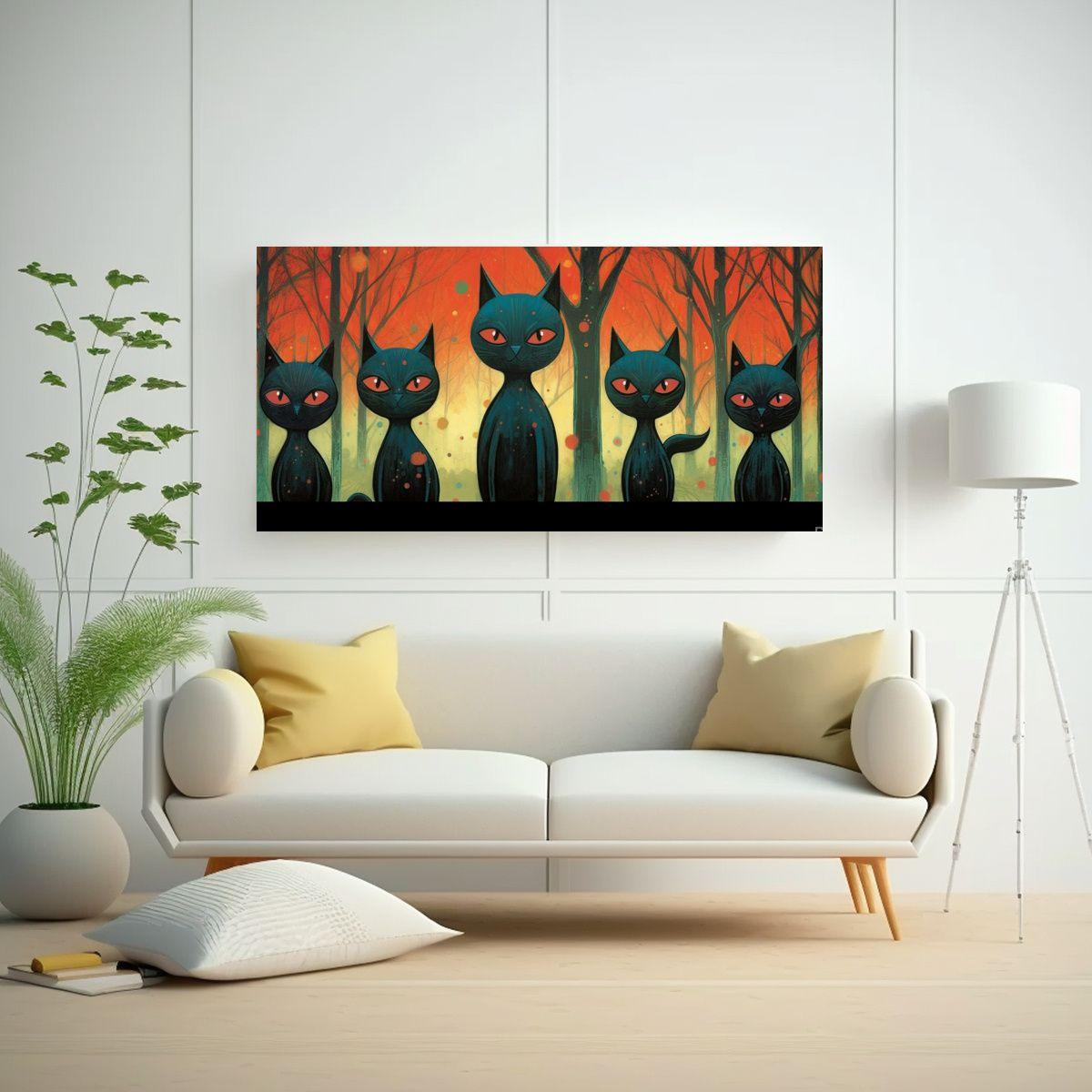 Cuadro Arte De Pared Tema Visión Gatos Negros 100x50cm-2