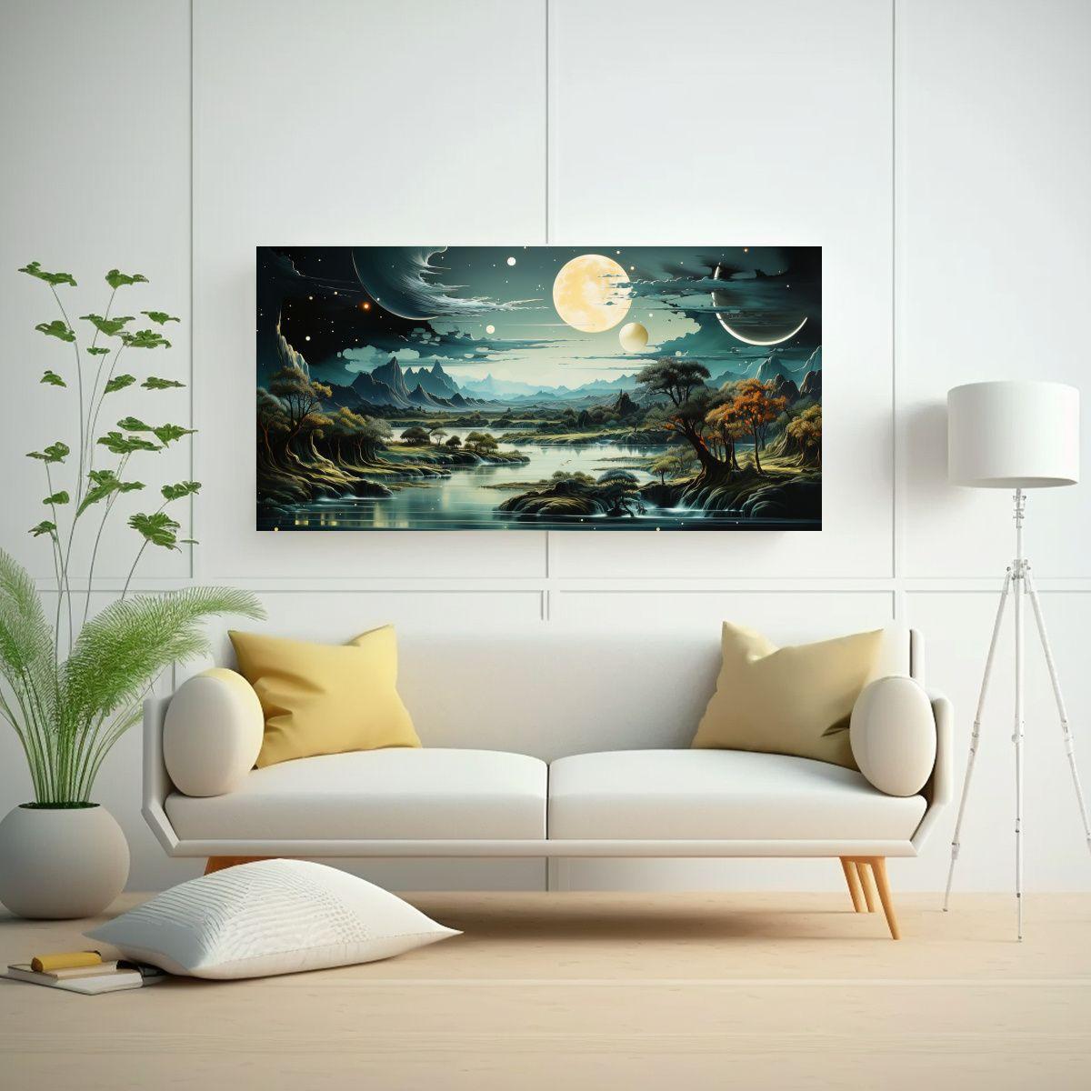 Cuadro Luna Montañas Armonía Cromática 80x40cm-2
