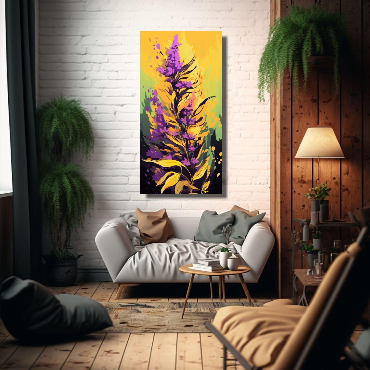 Cuadro Hermoso Simetrico Con Hierbas En Amarillo 30x60cm-2