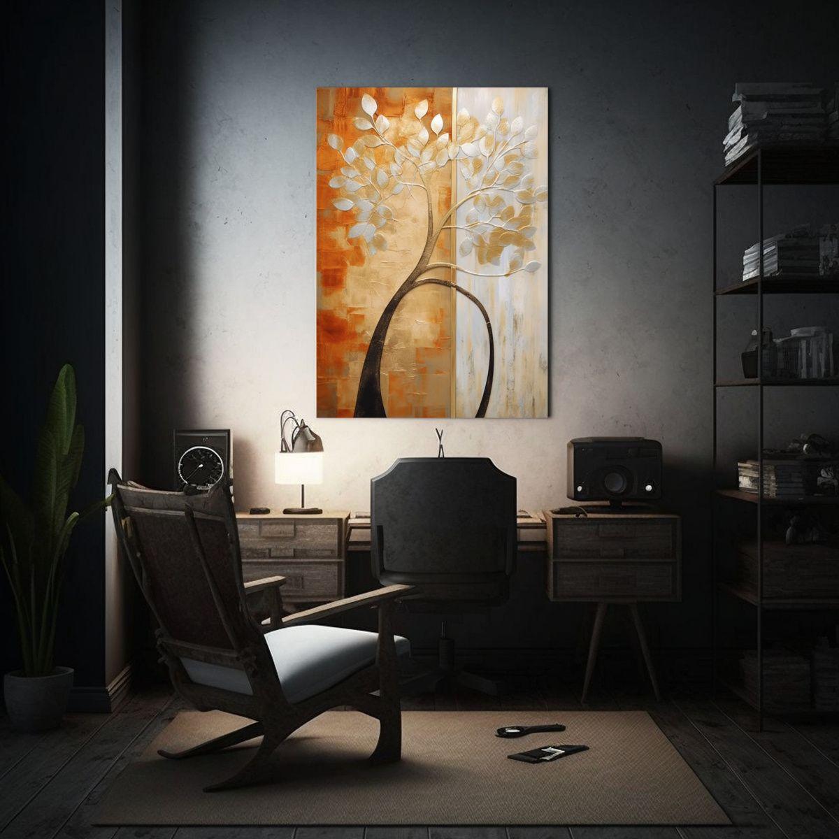 Cuadro Abstracto Moderno Intenso Árbol Terroso Y Dorado 60x90cm-2