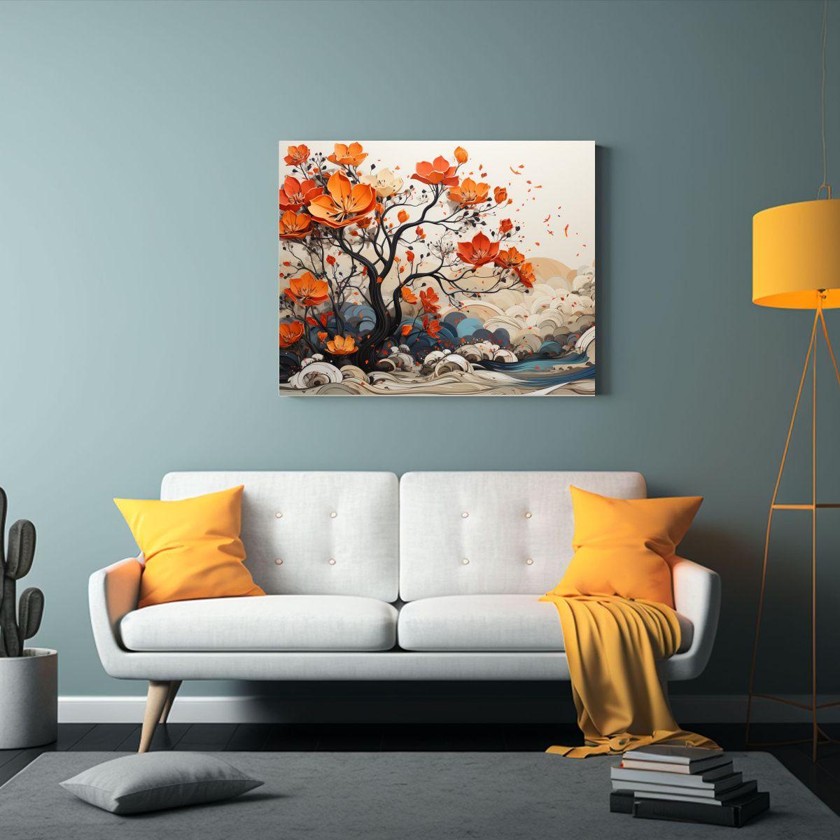 Pinturas Decorativas Minimalistas En Canva: Árbol De Acebo  45x30cm-2