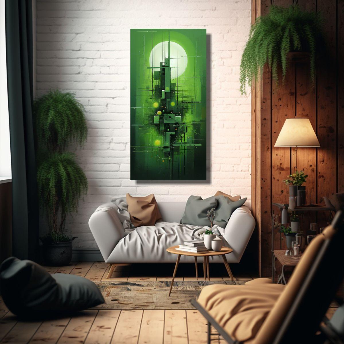 Arte De Pared Cuadro Equilibrio En Tonos Verdes 80x160cm-2