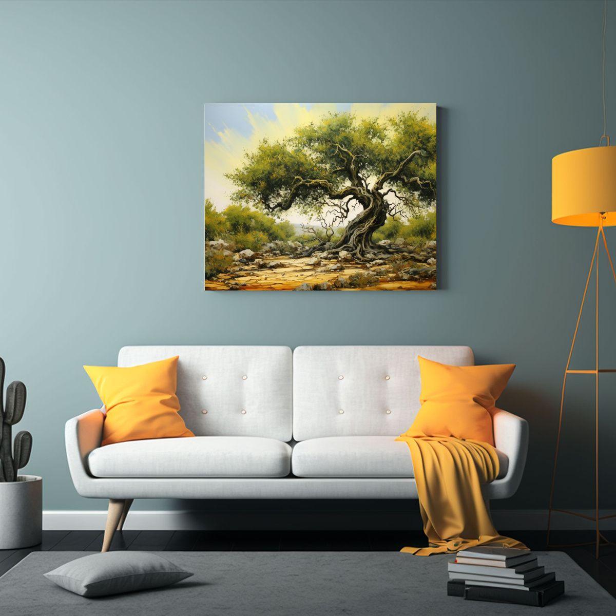 Pintura Mural Abstracta De Un Olivo Detallado Al óleo Estil 60x40cm-2