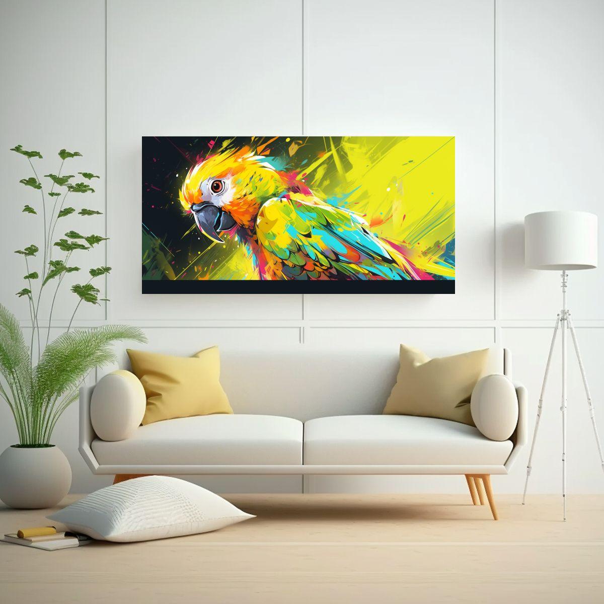 Cuadro Tema Mural Un Loro En Colores Vibrantes Y A 140x70cm-2