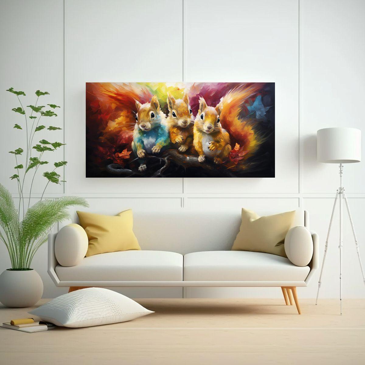 Pintura Al Estilo óleo Expresiva Estilo Ardillas  100x50cm-2