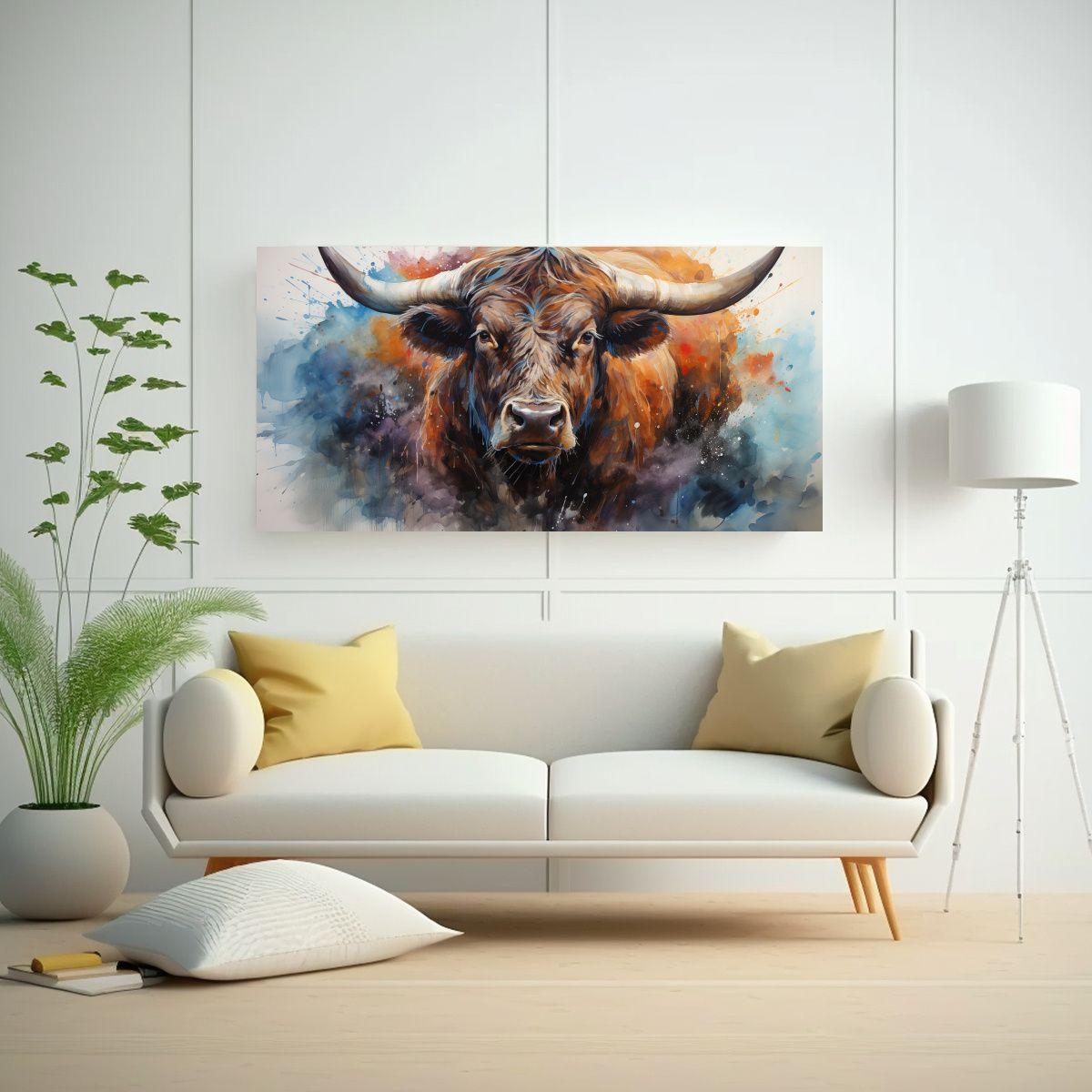 Lienzo Estilo Galería: Toros En Acuarela 40x20cm-2