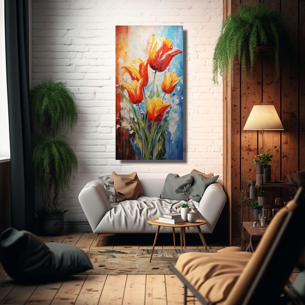 Cuadro Tela Canvas Flores Vibrantes TULIPANES 40x80cm-2