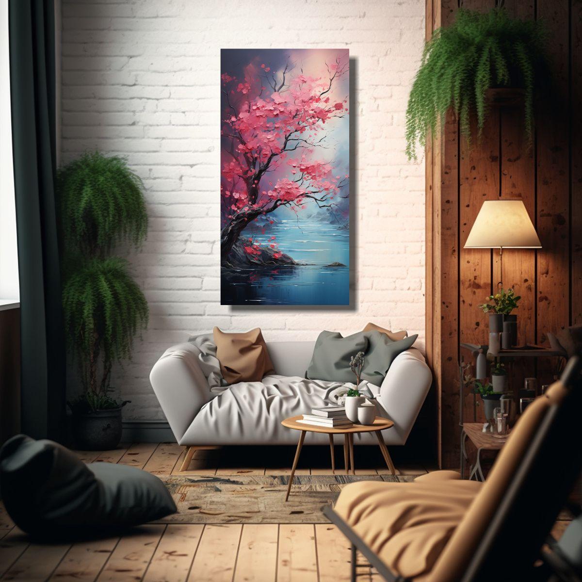 Pintura Abstracta De árboles En Colores Turquesa 70x140cm-2