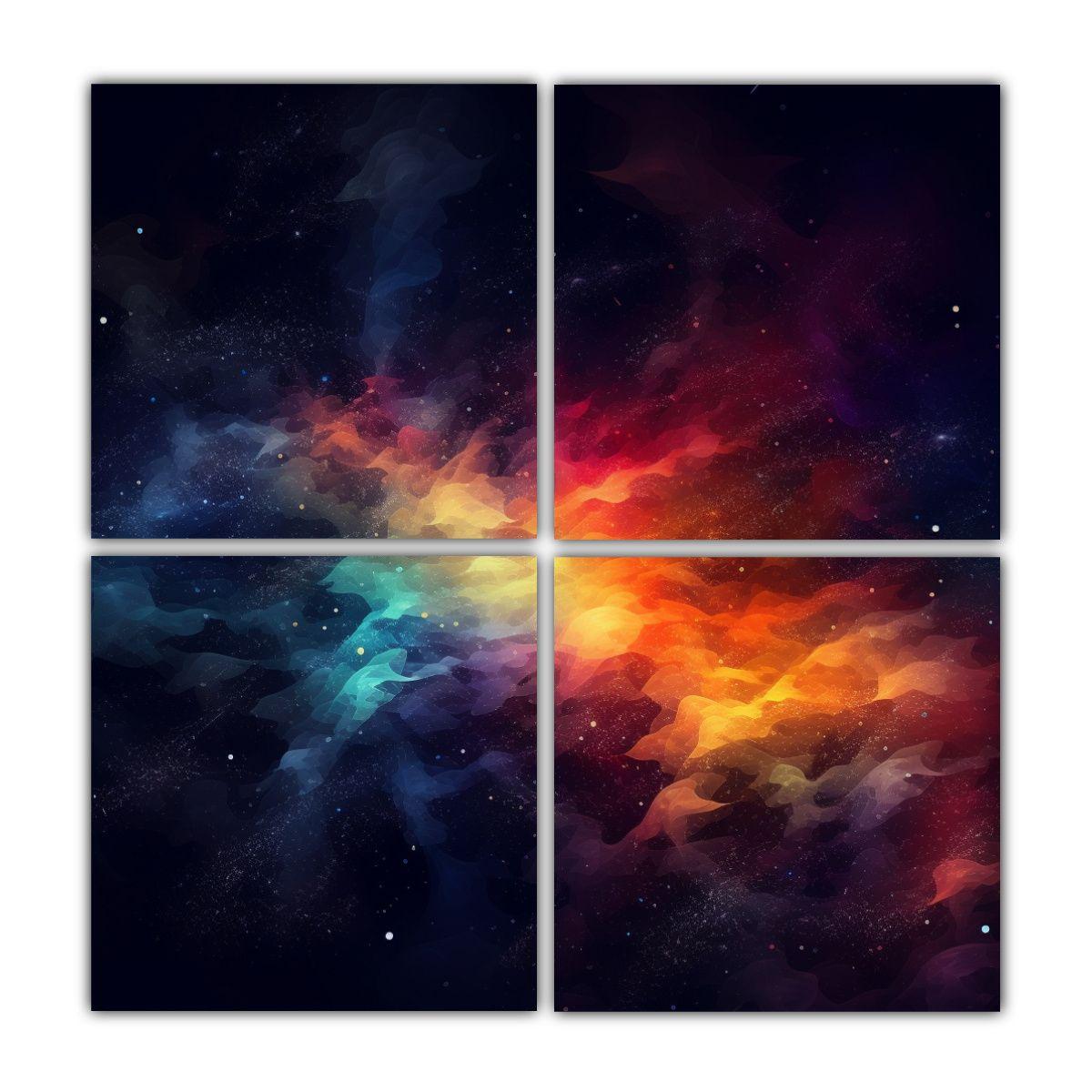 4 Pinturas Decorativas Simétricas Abstractas 140x140 Cm-0