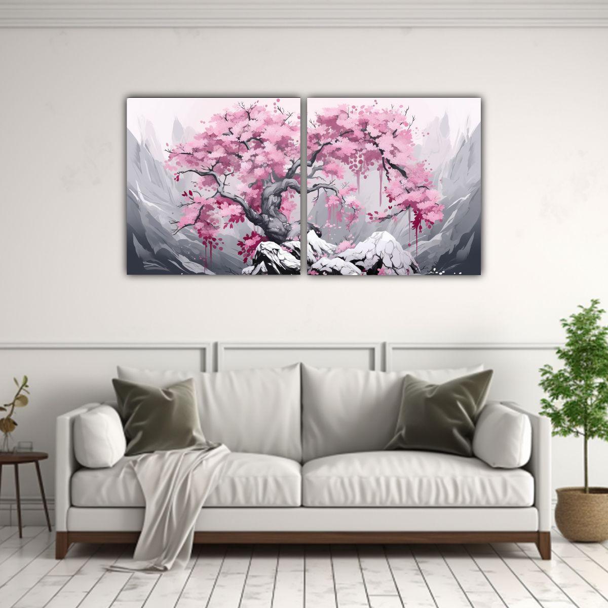 2 Hermosos Lienzos De Arte Con Un Bonsái De 140x70 Cm-2