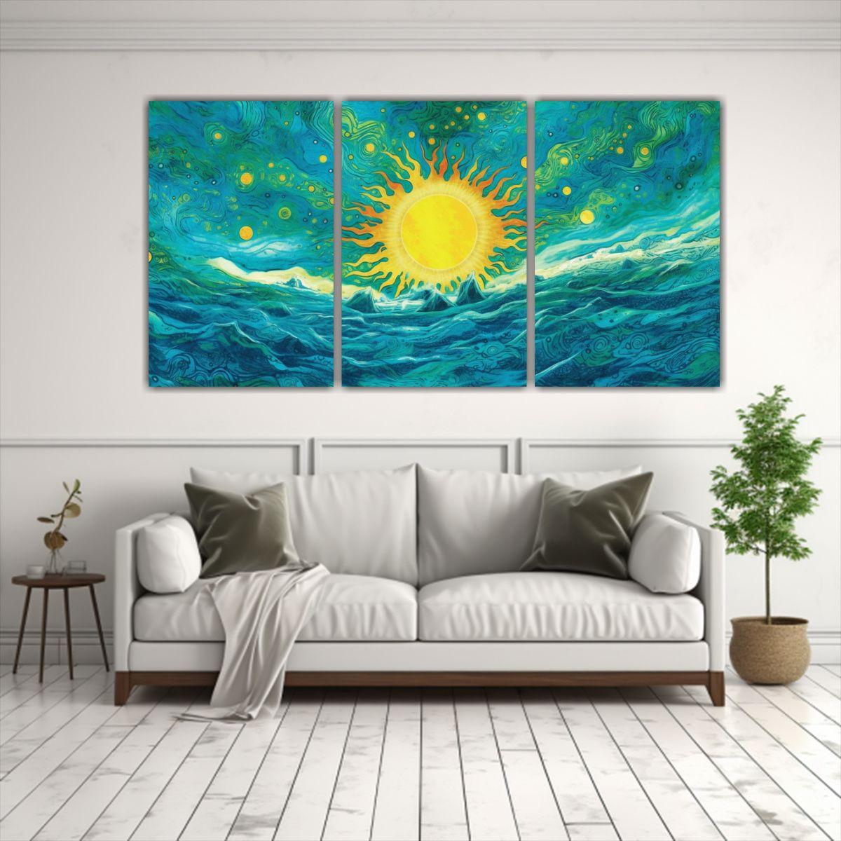 Cuadro Acuarela Poder Del Sol Con Superficie Azul 120x60 Cm-2