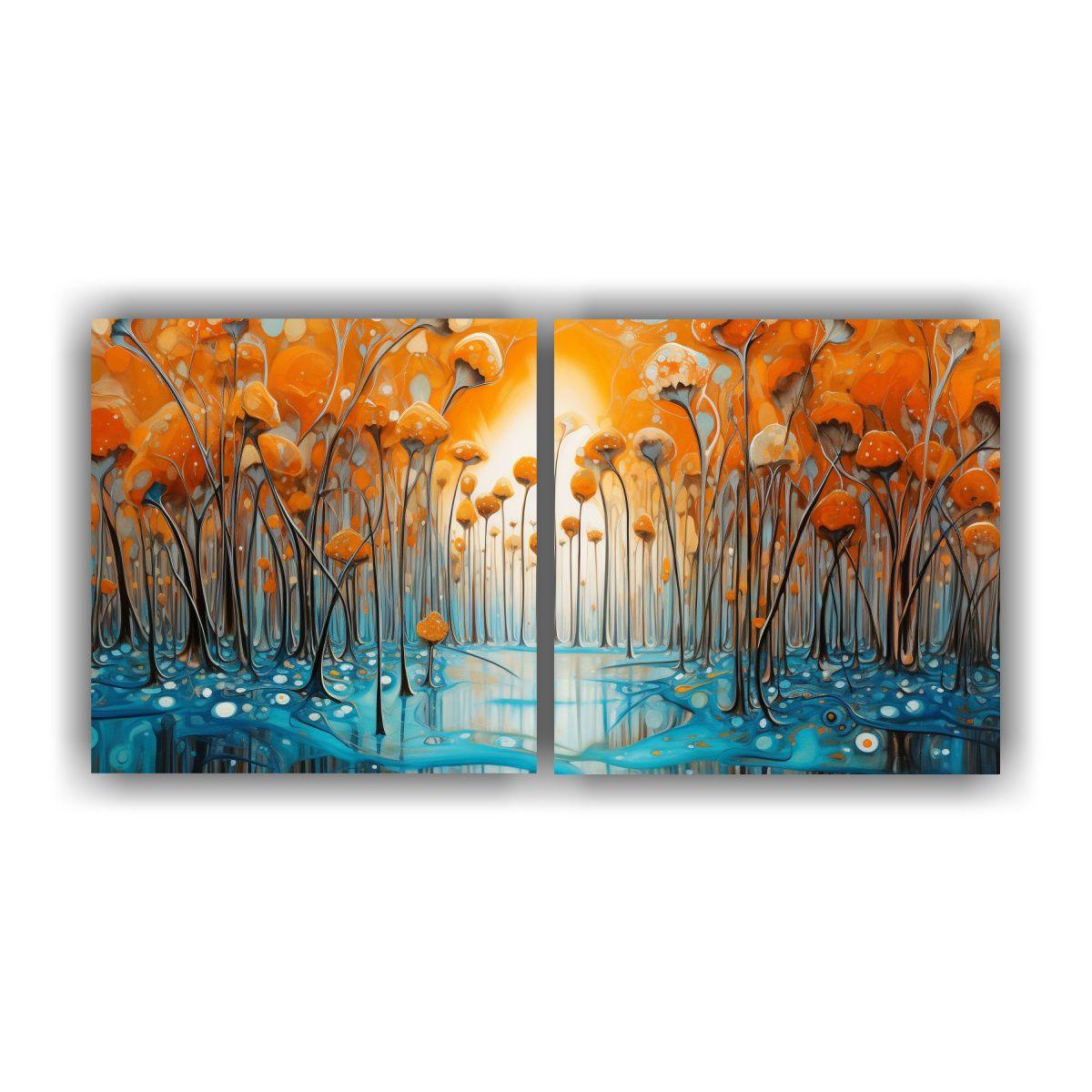 Pintura Cuadro Época En Naranja Y Dorado 120x60 Cm-0