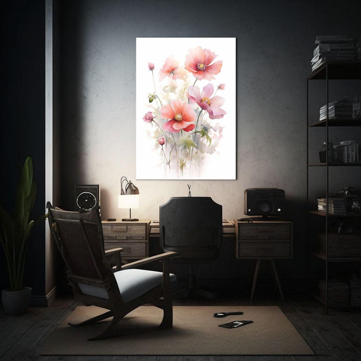 Cuadro De Expresividad En Acuarela Flores Rosadas 60x90cm-2