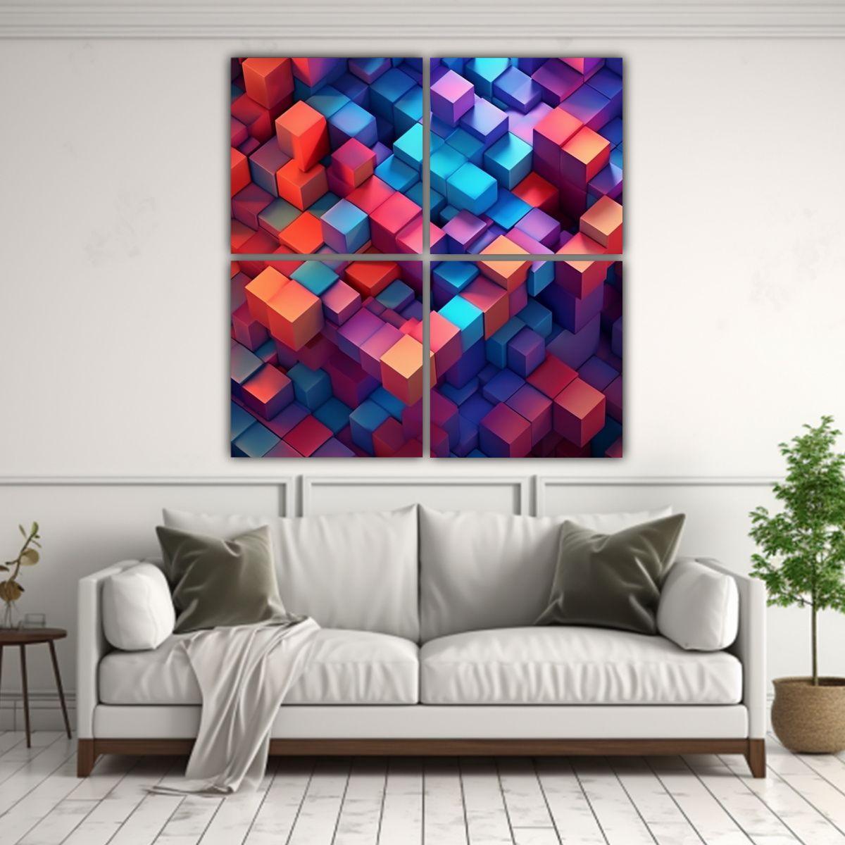Cuadro Geométrico Vibrante En Bastidor De 180x180 Cm-2