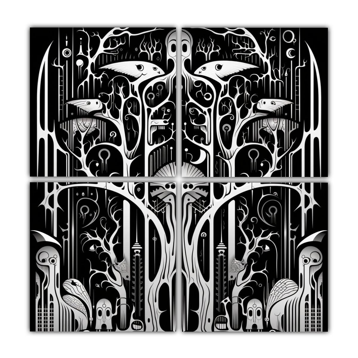 Cuatro Lienzos Forma Hogar Deco Estampado Blanco 140x140 Cm-0