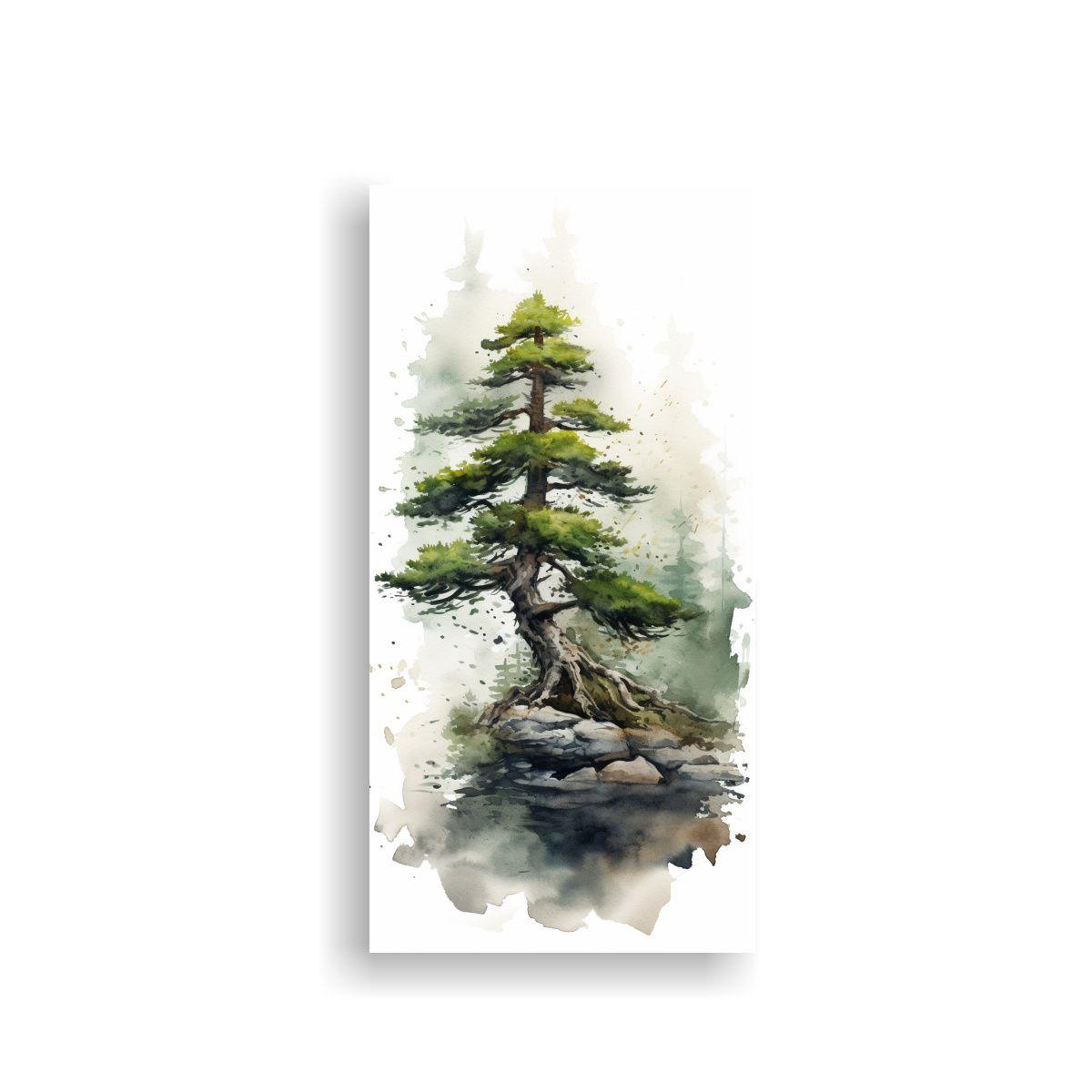 Cuadro Juvenil De Bonsái De Abeto Pintura 50x100cm-0