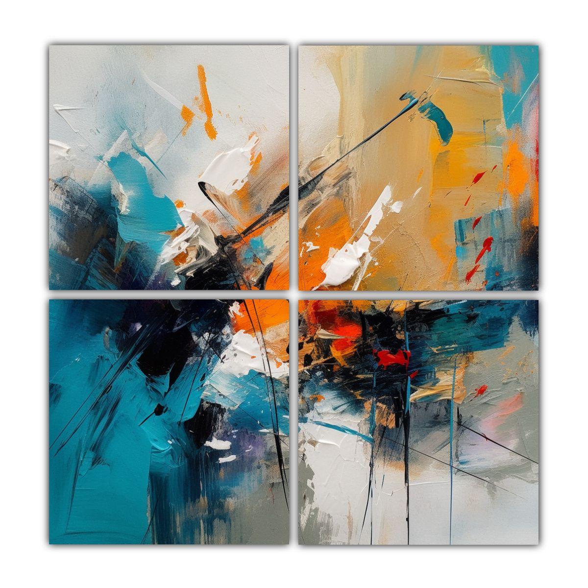 Cuadriptico Abstracto Con Pinceladas Gestuales Y 200x200 Cm-0