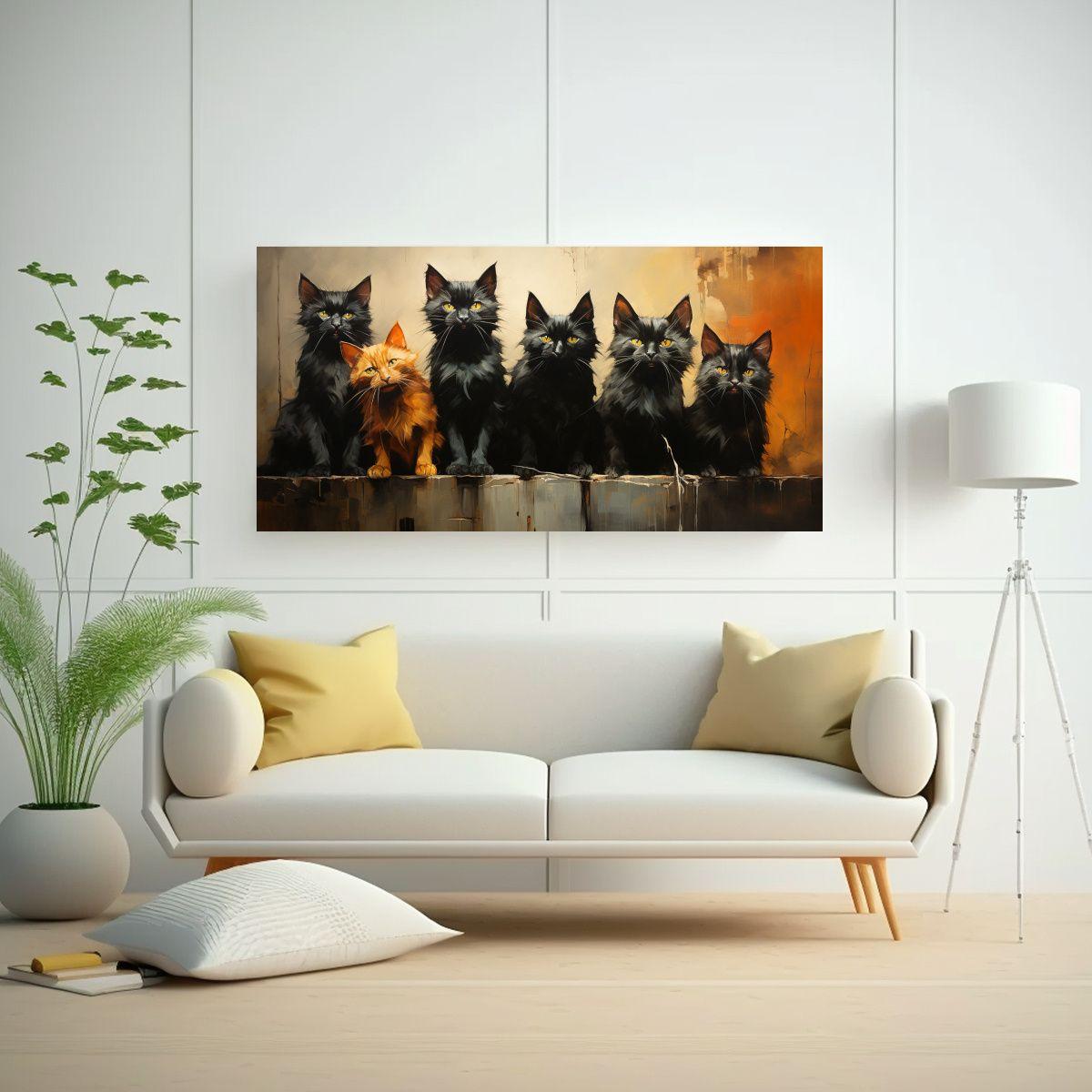 Cuadro Fotografía Gatos Negros Creativos En Pila 140x70cm-2