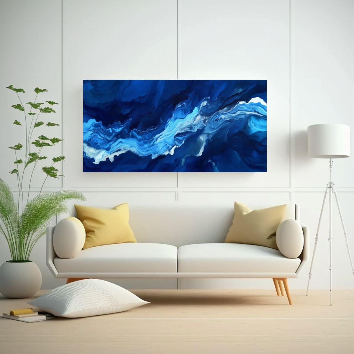 Pinturas Decorativas En Tonos De Azul Marino, 40x20cm-2