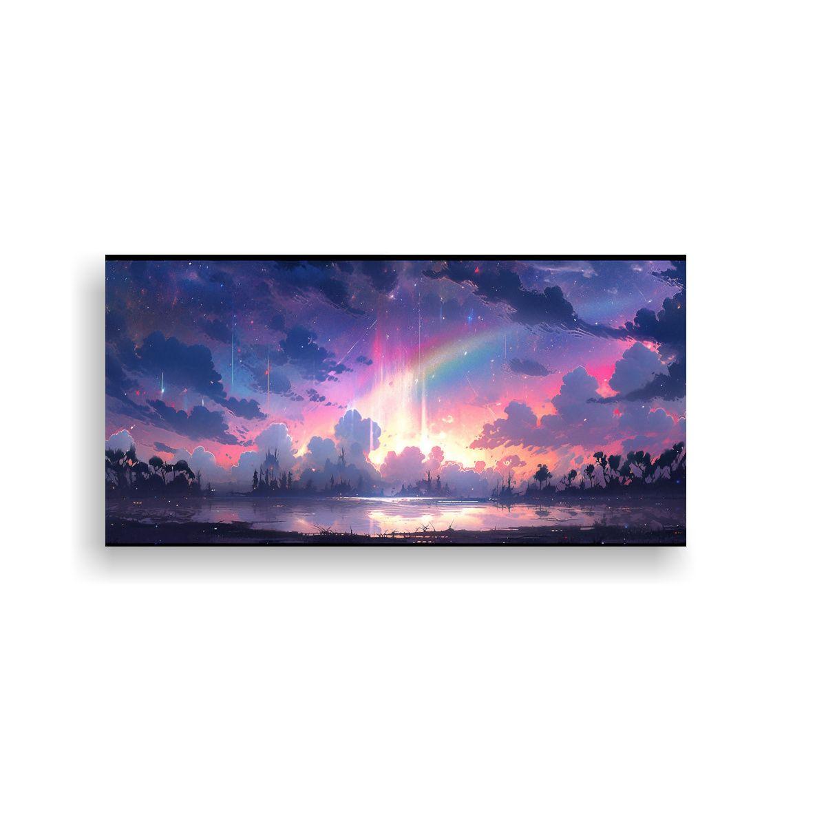 Pintura Abstracta Urbana De Lienzo Con Cielo 100x50cm-0