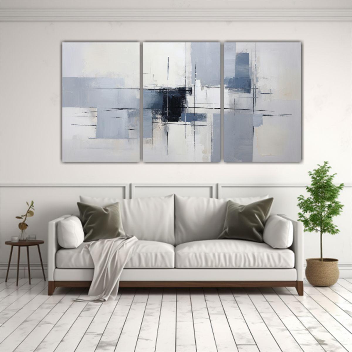 Cuadro Abstracto Gris Con Finas Líneas, Estilo 150x75 Cm-2