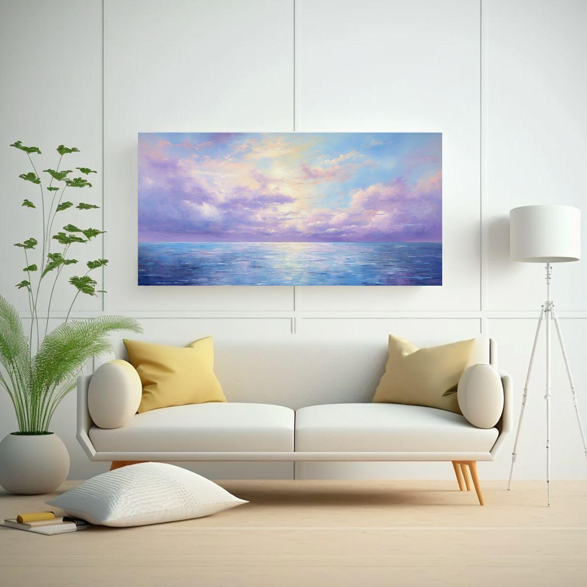 Cuadro Abstracto: Mar Y Cielo En Tonos Morados, 100x50cm-2