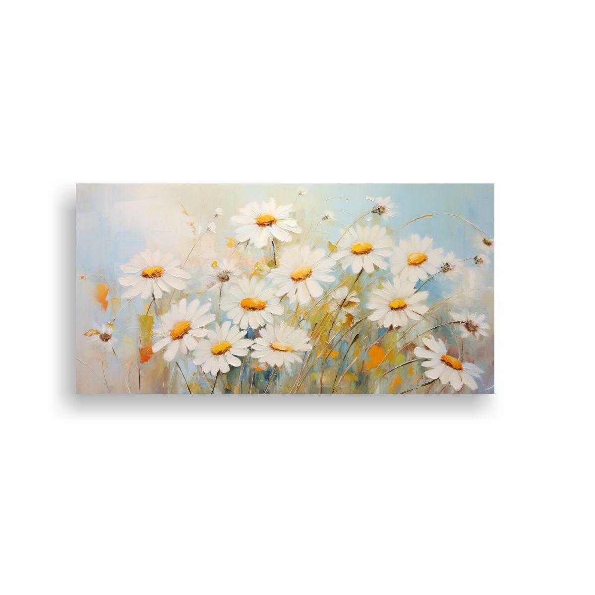 Pintura Floral Abstracta De Margaritas: Detalle En 40x20cm-0