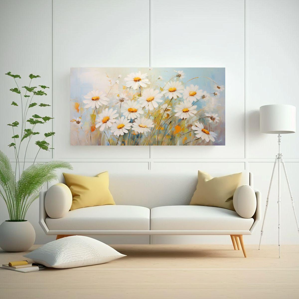 Pintura Floral Abstracta De Margaritas: Detalle En 40x20cm-2