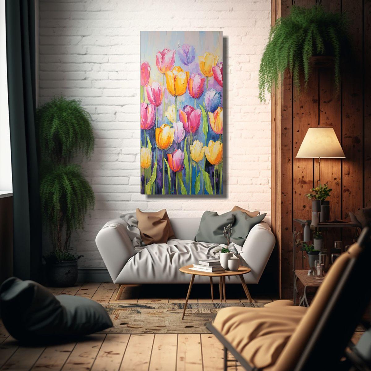 Arte De Pared Cuadro Impacto Visual Con Flores 70x140cm-2