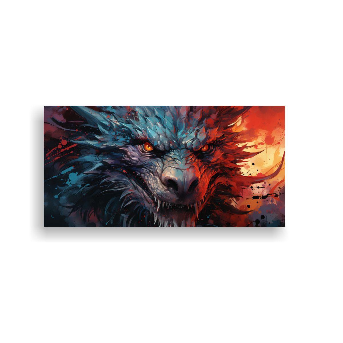 Cuadro De Tela Finas Líneas Dragón RojoAzul | At 120x60cm-0